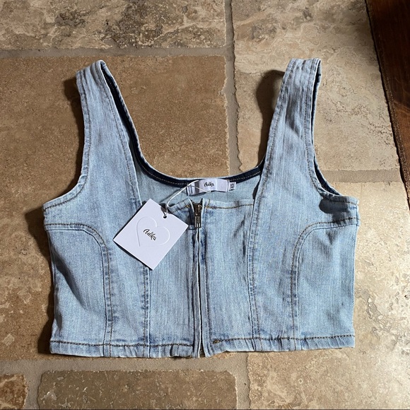 NWT Adika Denim Zip Up Tank Top - Picture 1 of 4
